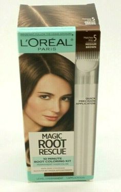 Thank you for stopping at my Big Box Mart. L'OREAL MAGIC ROOT RESCUE - #5 Medium BROWN  Rescue roots in between colorings! L’Oreal Paris Root Rescue is a permanent, low ammonia color gel with built-in conditioning and an aromatic scent. Precision Applicator makes touching up roots fast, easy, with no mess. 100% gray coverage. Product Dimensions : 2.12 x 2.63 x 6.6 inches; 1.59 Ounces Please see pictures for details. If you have any questions please do not hesitate to ask, I am here to assist you Root Touch Up Loreal, Loreal Root Touch Up, Medium Golden Brown, Root Color, Gray Coverage, Color Kit, Hair Coloring, Brown Shades, Permanent Hair Color