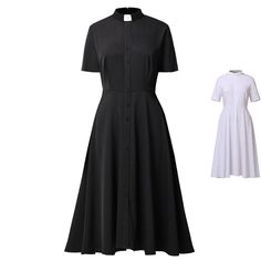 #ad Premium Women Clergy Shirt Dress Priest Pastor Lady Button Front Dress with Tab Collar, Fashion Dresses Female Priest, Priest Collar, Dress Layered, Button Front Shirt Dress, Tulip Skirt, Flounced Dress, Button Front Shirt