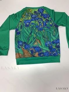 Lasaky - Womens Floral Print Raglan Shoulder Sweatshirt - A Stylish and Comfortable Casual Long Sleeve Crew Neck Sweatshirt Ideal for Fall & Winter Fashion. Printed Green Tops For Winter, Green Graphic Print Sweater For Spring, Green Long Sleeve Top With Sublimation Print, Green Long Sleeve T-shirt With Sublimation Print, Fall Care, Casual Fits, Autumn Winter Fashion, Collar Styles, Winter Fashion