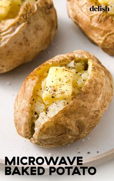 the baked potatoes are stuffed with cheese and seasoning, but they're ready to be eaten