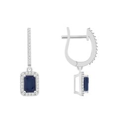 Crafted with sterling silver, these sapphire and diamond hoop drop earrings offer an elegant look you'll love. Crafted with sterling silver, these sapphire and diamond hoop drop earrings offer an elegant look you'll love.Click on this JEWELRY & WATCHES GUIDE to learn about fit, styles, materials and more! Nickel free Metal: sterling silver Backings: click-it Packaging: boxed Plating: rhodium Finish: polished Length: 0.38 in.STONE DETAILS Stone type: sapphire Center stone weight: 1 3/8 ct. Size: Fine Jewelry Sapphire Hoop Earrings In White Gold, Elegant Sapphire Hoop Earrings With Prong Setting, Fine Jewelry White Gold Hoop Earrings With Gemstone, Elegant Sapphire Hoop Jewelry, Sterling Silver Gemstone Huggie Earrings, Classic Sterling Silver Gemstone Hoop Earrings, Classic Sterling Silver Hoop Earrings With Gemstone, Classic Sapphire Diamond Earrings In Sterling Silver, Classic Sapphire Sterling Silver Diamond Earrings