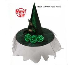 Add a touch of spooky elegance to your Halloween costume with this Classic Fabric Green Witch Hat from Underwraps. The hat features a beautiful green and black color combination with feathers, roses, and netting details that give it a witchy vibe. It is designed for adult women and is made of polyester material, ensuring durability and comfort. This hat is perfect for Halloween occasions and can be worn to add a touch of sophistication to any witch-themed costume. It is made in China, making it a stylish accessory for your Halloween festivities. Get your hands on this beautiful hat today and add a touch of spooky charm to your outfit! Green Witch Hat, Black Color Combination, Halloween Festivities, Green Witch, Witchy Vibes, Beautiful Hats, Witch Hat, Green And Black, Stylish Accessories