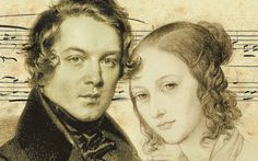 a drawing of a man and woman with musical notes in the backgroung