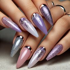 Elevate your nail game with these stunning purple and silver coffin nails! Perfectly chic, bold, and shimmering with elegance, this design is a must-see for anyone craving a touch of glam. Purple And Silver, Glam Looks, Nail Games