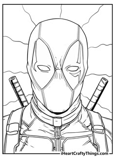 deadpool coloring page with the image of deadpool and two swords in his hands