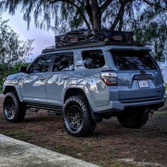 a silver four door suv parked under a tree