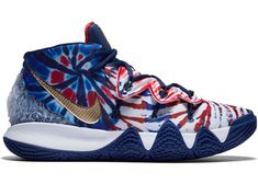 the nike ky kd basketball shoe is decorated with red, white and blue tie - dye