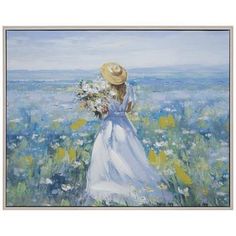 a painting of a woman in a field with flowers