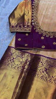 Maggam Pattu Blouse Designs, Short Hands Pattu Blouse Designs, All Over Maggam Work Designs For Blouse, Big Boarder Blouses Work Design, Purple Blouse Embroidery Designs, Stone Work Maggam Blouses, Simple Maggam Work For Pattu Blouse, Half Saree Maggam Work Designs, Gold Pattu Saree Blouse Designs