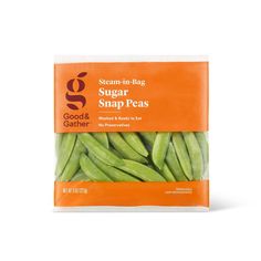 a bag of sugar snap peas on a white background