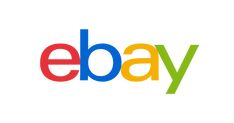 the ebay logo is shown in multicolored letters on a white background,