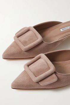 Tan Maysale buckled suede point-toe flats | MANOLO BLAHNIK | NET-A-PORTER Elegant Slip-on Mules With Heel Loop, Formal Slip-on Mules With Heel Loop, Classic Suede Mules With Pointed Toe, Classic Almond Toe Mules With Heel Loop, Luxury Suede Mules For Formal Occasions, Elegant Closed Toe Mules For Galas, Elegant Round Toe Mules For Galas, Elegant Flat Heel Mules With Heel Loop, Elegant Mules For Galas With Round Toe