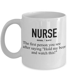 a white coffee mug with the words nurse on it