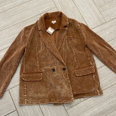 Adorable Jacket For Fall, Nwt, Size Small, Runs Big, Distressed Corduroy Look Fall Corduroy Blazer With Pockets, Corduroy Long Sleeve Blazer For Fall, Long Sleeve Corduroy Blazer For Fall, Brown Washed Cotton Outerwear, Casual Corduroy Blazer For Fall, Fall Corduroy Blazer With Button Closure, Spring Casual Corduroy Blazer, Fall Corduroy Single Breasted Blazer, Casual Spring Corduroy Blazer