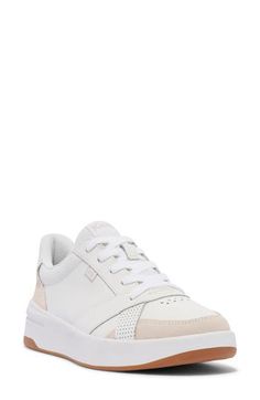 Score high in sporty style with this throwback sneaker featuring supple suede overlays and a perforated toe for comfortable ventilation. Lace-up style   Leather upper/textile lining/synthetic sole   Imported  Product label may differ from images shown Leather Mid-top Skate Shoes With Perforations, White Low-top Wedge Sneakers For Sports, Casual Low-top Wedge Sneakers With Perforated Toe Box, White Low-top Leather Wedge Sneakers, White Leather Athleisure Platform Sneakers, Lace-up Platform Sneakers With Gum Sole, Casual High-top Sneakers With Gum Sole For Light Sports, Casual High-top Wedge Sneakers With Perforated Toe Box, Low-top Synthetic Platform Sneakers With Gum Sole