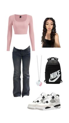 jordan 4, nike backpack, tiffany and co necklace Jordan 4 Nike, Nike Backpack, Tiffany And Co Necklace, Tiffany And Co, School Outfit, Jordan, Nike, Pink, Black