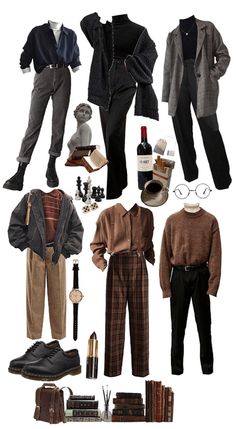 Winter Dark Academia Outfits Men, Retro Vibes Outfit Men, Grunge Dark Academia Aesthetic, Dark Academy Men Outfit, Dark Academia Outfit For Men, Nonbinary Dark Academia, Dark Academia Fits Men, Dark Acedamia Outfit Ideas Men, Dark Academia Clothing Men