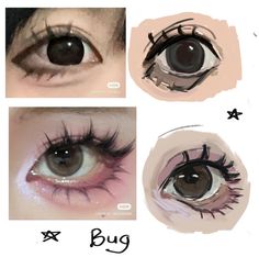 Douyin Makeup Drawing, Eye Makeup Drawing Art, Doll Anime Art, Kawaii Eye Drawing, Kawaii Eyes Drawing, Anime Doll Drawing, Eye Inspo Drawing, Jelly Art Style Tutorial, Puririkaaa Art Tutorial