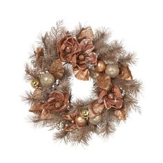 a christmas wreath with pine cones and ornaments