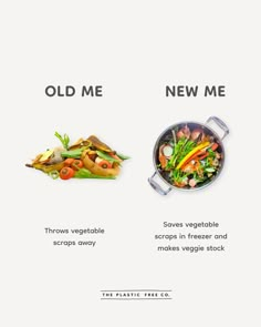 an advertisement for the plastic free co showing different vegetables and meats in their pans