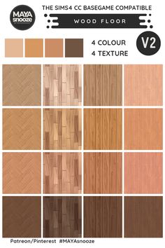 wood flooring samples with different colors and textures for the same color scheme, each in four