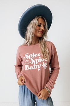 Spice up your fall wardrobe with this charming dark blush hued sweatshirt featuring soft lightweight cotton blend material patterned with bold white lettering on the front, a rounded neckline, long loose sleeves with fitted cuffs, and a slouched silhouette that ends in a straight hemline! Measurements S : Bust 38", Hip 38", Length 27", Sleeve Length 31", Waist 38". M : Bust 40", Hip 40", Length 28", Sleeve Length 31", Waist 40". L : Bust 42", Hip 42", Length 28", Sleeve Length 31", Waist 42". XL Dark Blush, Baby Spice, Loose Sleeves, Swimsuit Sale, Rounded Neckline, Model Fits, Top Sales, Fall Wardrobe, Spice Up