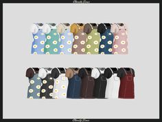 an assortment of women's shirts with flowers on them