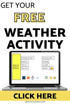 a laptop with the words get your free weather activity on it and an image of a computer