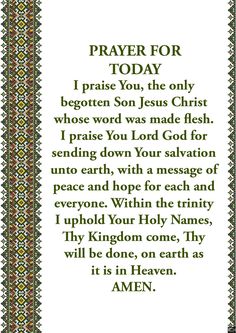 a prayer for the lord with an image of a cross and words in green on white