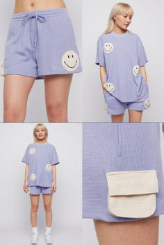 Samii Ryan purple thermal smiley set Oversized Tee And Shorts, Oversized Tee