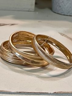 Textured Cast Bangle Bracelet Set of 3 Gold Chic Gold Stackable Bangle, Chunky Gold Bracelet, Bangle Bracelet Set, Fashion Enthusiast, Girl Jewelry, Gold Bangle Bracelet, Smash Cake, Gold Bangles, Dream Wardrobe