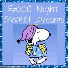 a cartoon dog wearing a purple hat and blue shirt with the words good night, sweet dreams