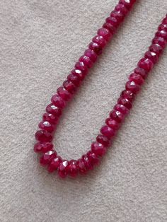 "Christmas Day Gift 16\" Natural Ruby Faceted Beads Rondelle Beaded Necklace 3 - 4 mm Genuine Ruby Gemstones Beads Faceted Ruby Loose Strand Excellent faceted Bead Stones Natural :Natural Gemstones Stone Weight : Approx 60 carat each 16\" Strand Size : approx 3 - 4 mm beads (Graduation) Strand Length : 16\" Origin : Longido ( Arusha Region in Tanzania ) Country/Region of Manufacture :India Good quality and affordable natural deep Red Ruby Gemstone Faceted beads. Here we brings these beads as Loo Adjustable Single Strand Rondelle Beads, Rondelle Beads For Jewelry Making, Rondelle Polished Beads Necklace For Jewelry Making, Rondelle Polished Beads For Jewelry Making, Faceted Rondelle Beads For Gifts, Rondelle Single Strand Beads For Jewelry Making, Sterling Silver Stacking Rings, Ruby Beads, Gemstone Beaded Necklace