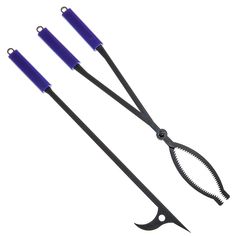 three blue handled garden shears with black handles on each side and four blades in the middle