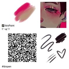 an image of a person with pink lipstick and qr code on their face, next to a drawing of a woman's nose