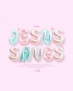 the words guess and sus are made out of balloons in pastel colors on a pink background