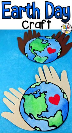 earth day craft for kids with hands holding the earth and heart on it, in front of