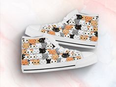 These Cute Cat shoes are sure to attrack some attention ! Our custom made shoes will make the best gift for any occasion! All of our sneakers are custom-made-to-order and handcrafted to the highest quality standards Check out more of our footwear here: https://www.etsy.com/shop/unicornshoesshop/ Product Name: Cute Cat Shoes | Cat Sneakers | Cute Shoes | Cat Lover Gifts | Custom High Top Converse Style Sneakers For Adults Women & Men Product Features; ▶ Full canvas double sided print with rou Casual Lace-up Sneakers As Gift, Cat Sneakers, Sneakers Cute, High Tops Sneakers, Style Converse, High Top Converse, Cat Shoes, Rose Shoes, Custom Made Shoes