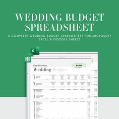 the wedding budget spreadsheet for microsoft excel and google sheets is shown in green