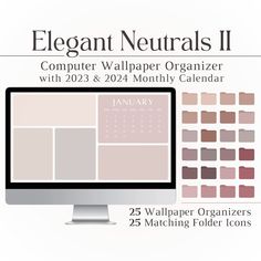 the elegant neutrals ii computer wallpaper organizer with 2013 & 24 month calendar is shown