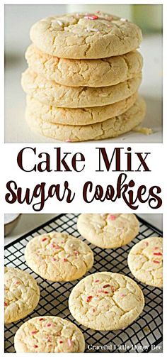 cake mix sugar cookies are stacked on top of each other