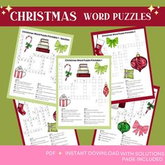 christmas word puzzles for kids to practice their spelling skills and read the words on the crossword