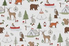 an animal themed wallpaper with animals and tents