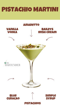 Pistachio Martini Pistachio Cocktail, Pistachio Martini Recipe, Pistachio Martini, Luxury Cocktails, Bartending Ideas, Eggnog Martini