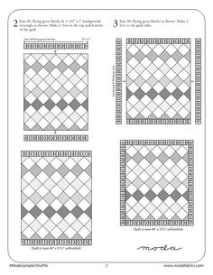 the instructions for how to make a quilt with squares and diamonds in grey on white