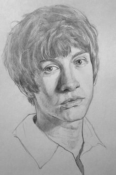 a pencil drawing of a man with short hair