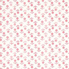 a pink and white wallpaper pattern with small flowers on the left side of it