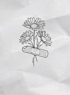 a drawing of a flower with a bandage on it