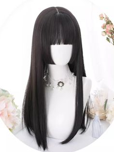 Transform your look with our black-brown princess cut synthetic wig. This straight, full bangs wig is perfect for adding a touch of elegance and charm to any outfit. Made with high-quality synthetic fibers, this wig offers a natural and comfortable fit. Whether you're going for a Lolita or Kawaii style, this wig is a must-have accessory.   Please note that this product includes only the wig. Garment Size SizeFree SizeHair Length58 Hime Bangs, Brown And Black Hair, Black Hair With Bangs, Brown Princess, Black Straight Hair, Pretty Wigs, Cool Hair Designs, Black Wavy Hair, Kawaii Wigs