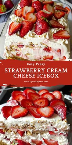 strawberry cream cheese icebox cake with strawberries on top